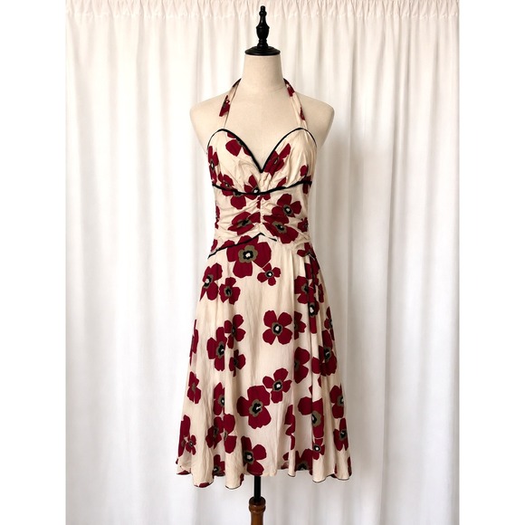 XOXO Dresses & Skirts - Vintage XOXO Floral Halter Dress Sz 9 Y2K 90s Ruched Corset Pinup Midi Romantic